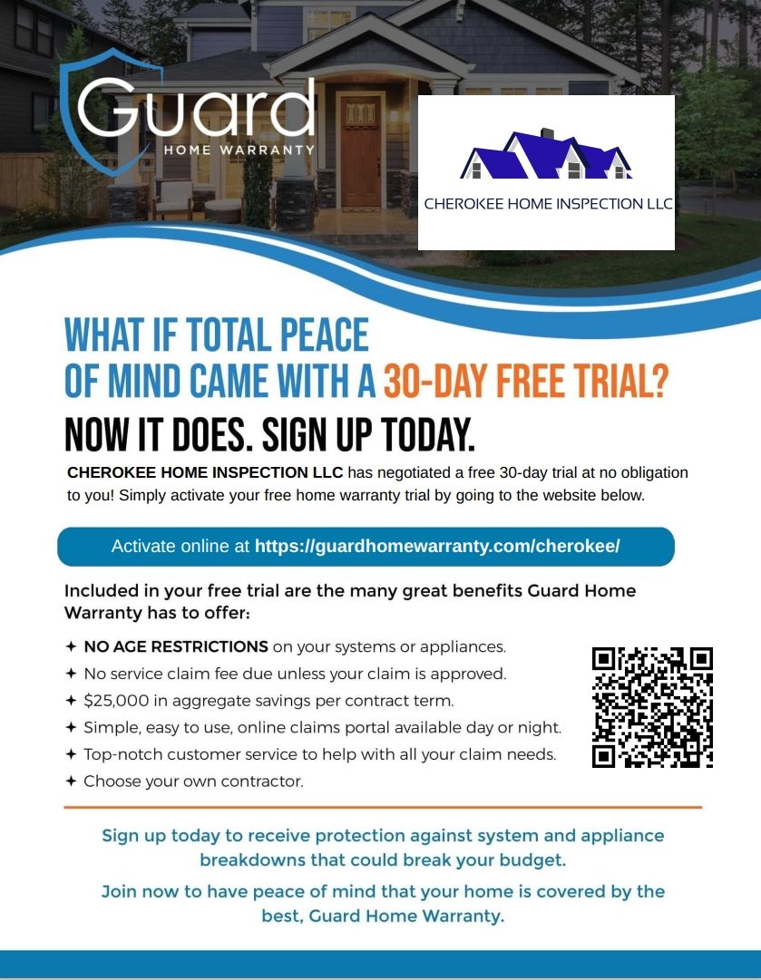 Guard Home Warranty 30-day free trial offer for Cherokee Home Inspection clients